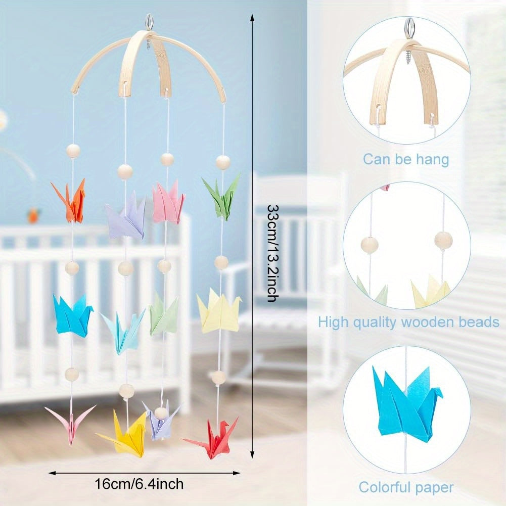 1set Colorful Paper Cranes Bed Mobile Kit - Handmade DIY Bedroom Decorations with 20+ Crane Designs, Vibrant Multicolor Paper Cranes for Nursery, Housewarming Gift, Nursery Decor, Whimsical Pendant Designs, Easy Assembly