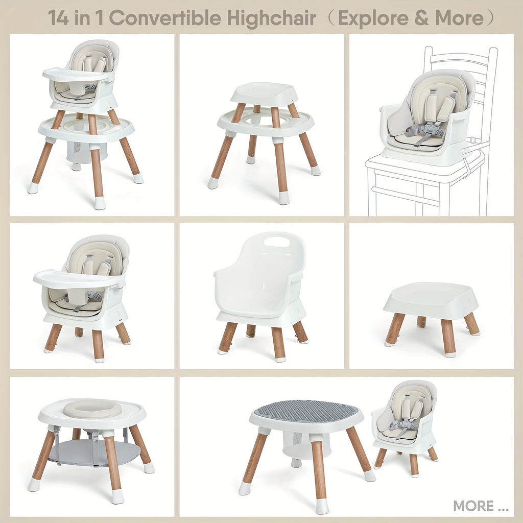 14-In-1 Baby High Chair Baby Items Baby Seat, Convertible Multifunctional Infant And Toddler High Chair With Activity Center And Tray (Wood Grain), Easter Gifts For Toddlers Boys Girls.