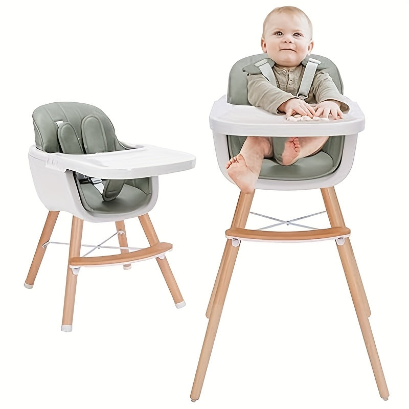 Convertible Baby High Chair, 3in 1 Wooden Highchair\u002FBooster, 5-Point Harness, PU Cushion And Footrest for Baby, Toddler, Baby High Chair with Adjustable Legs & Dishwasher Safe Tray, Made Of Sleek Hardwood & Premium ette, Christmas & Halloween