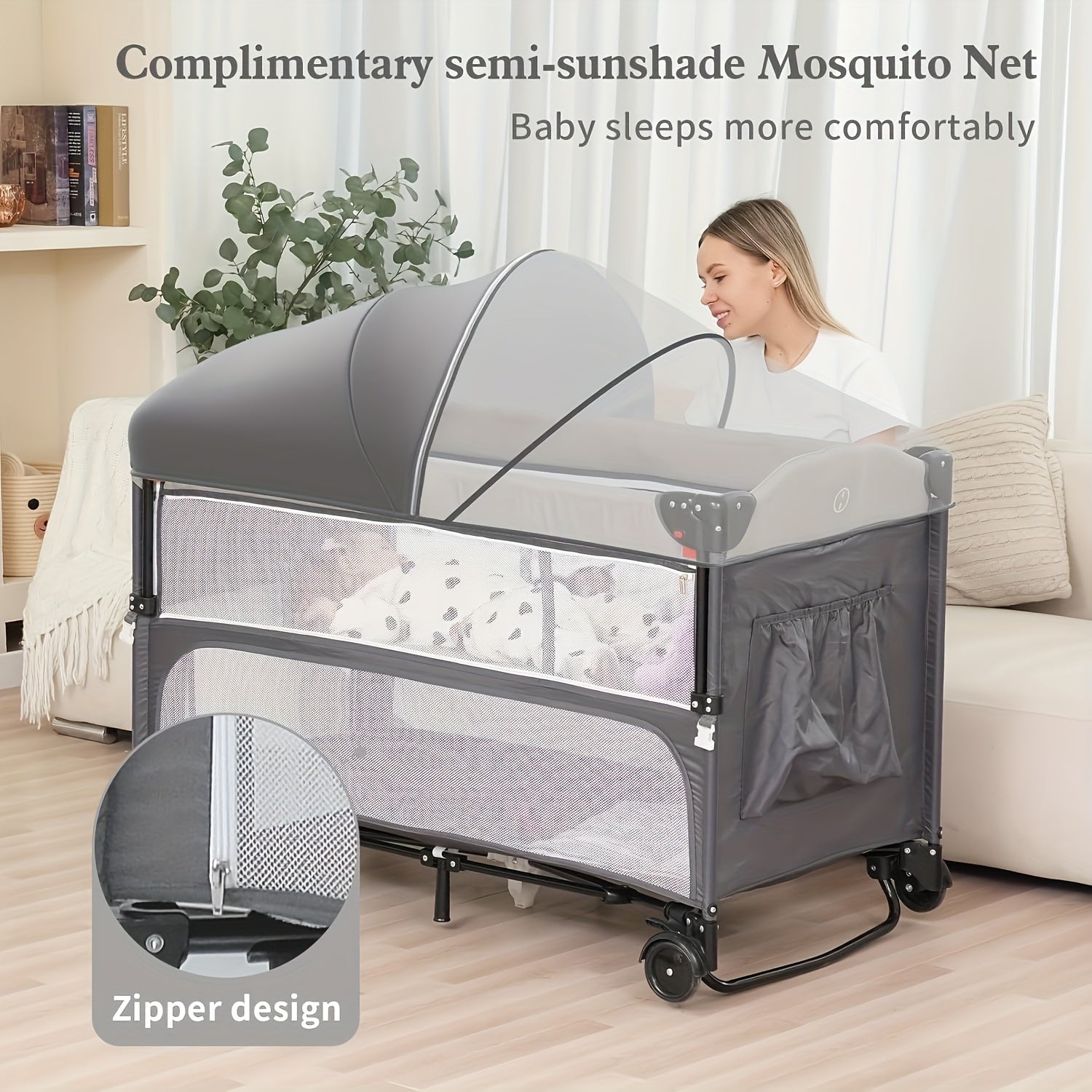 5 In 1 Baby Bassinet Bedside SleeperBeside Bassinet With Diaper ChangerMattress, Bedside Crib With Storage, Foldable Bassinet From Newborn To Toddler (LightGray)