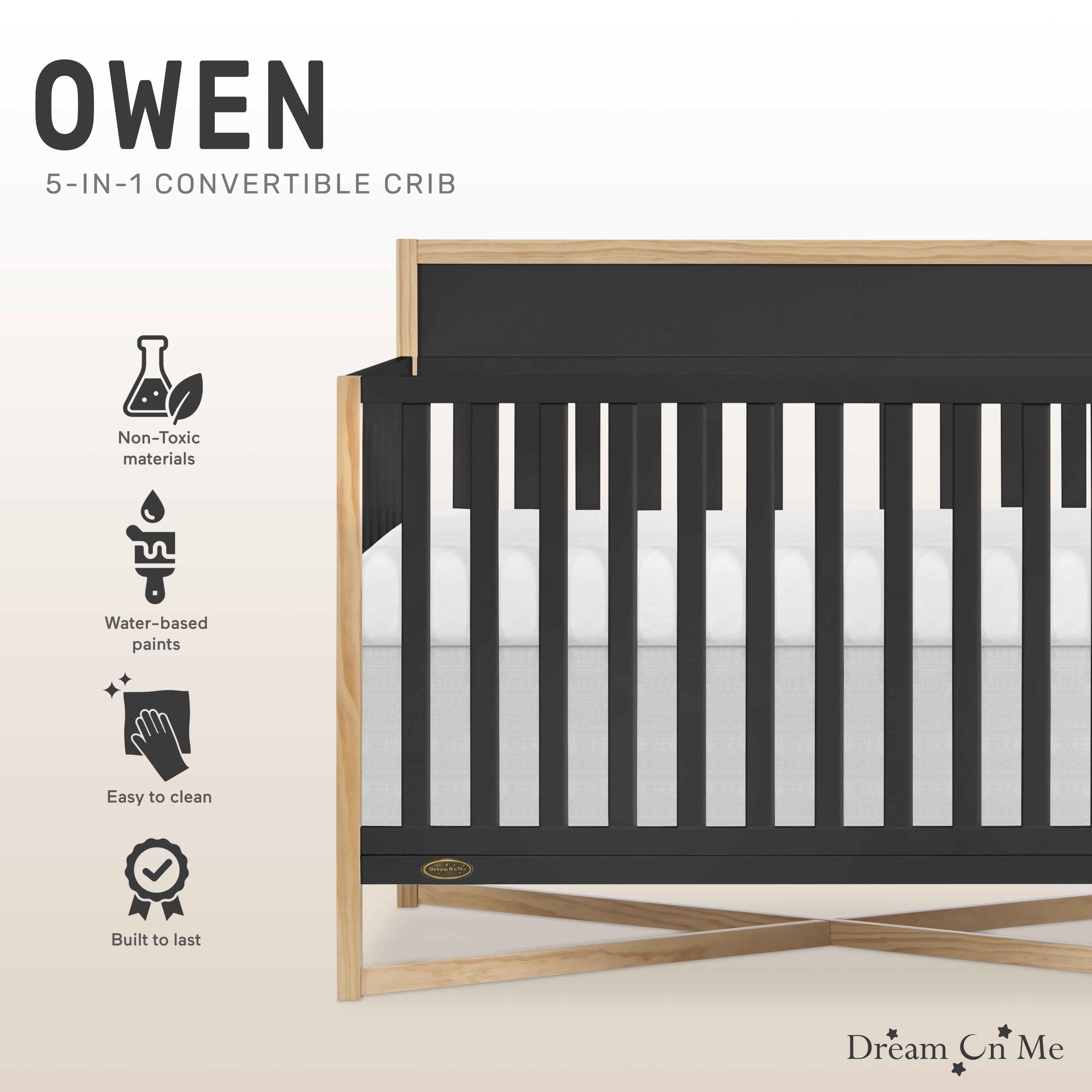 Owen 5in1 Convertible Crib, Matte Black