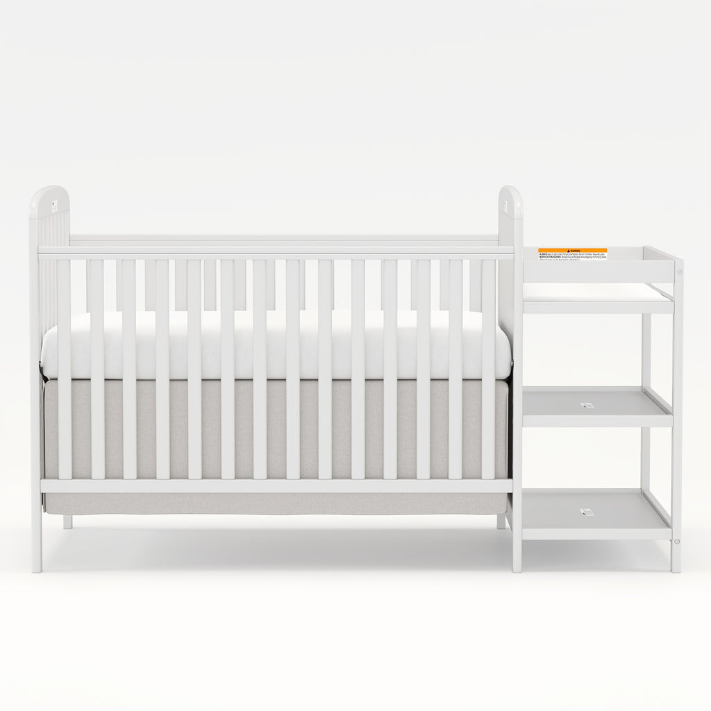 Goldzone Baby Crib, 3-in-1 Convertible Wood Full Size Cribs with Storage Changing Table Combo for Nursery Furniture Newborn Baby Essential Items, 3 Mattress Height Settings