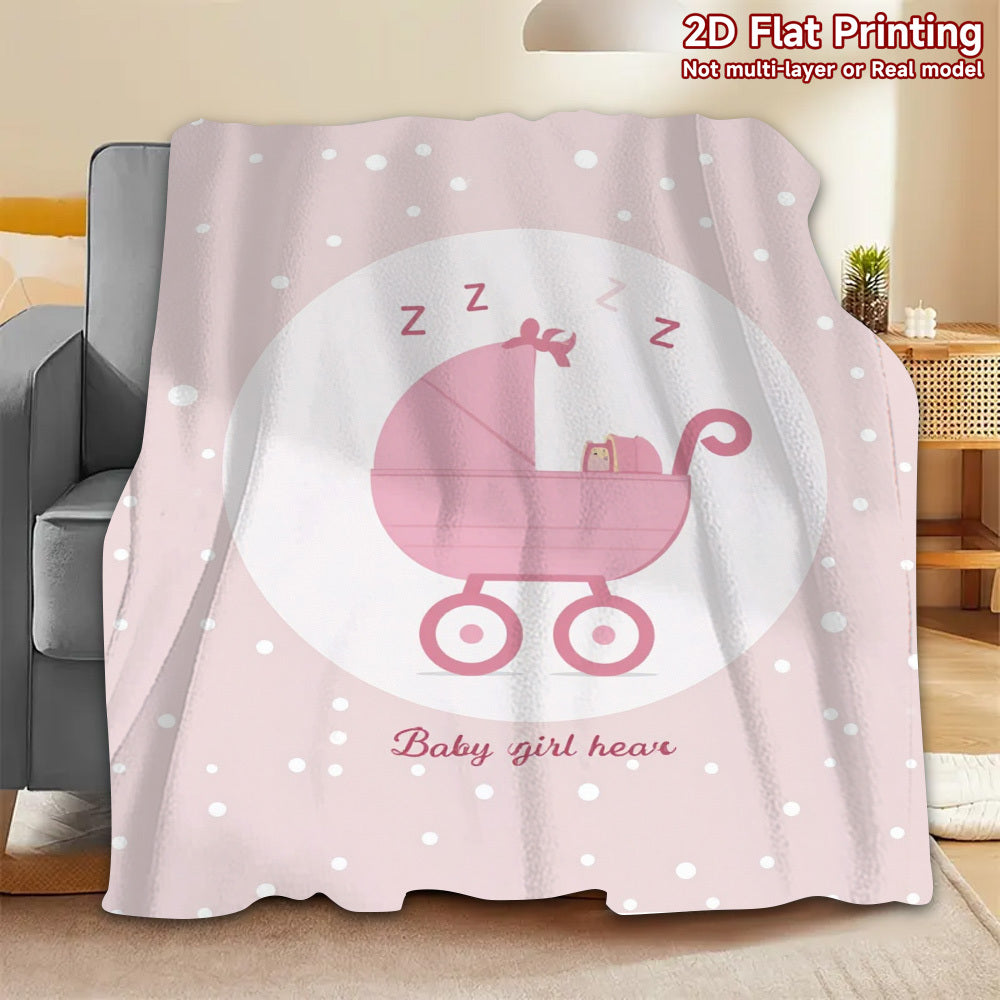 1pc Baby Girl Sleeping Blanket - Soft Flannel Warm Lightweight All-Season Bedding with 2D Flat Digital Print, Pink & White Polka Dots & \