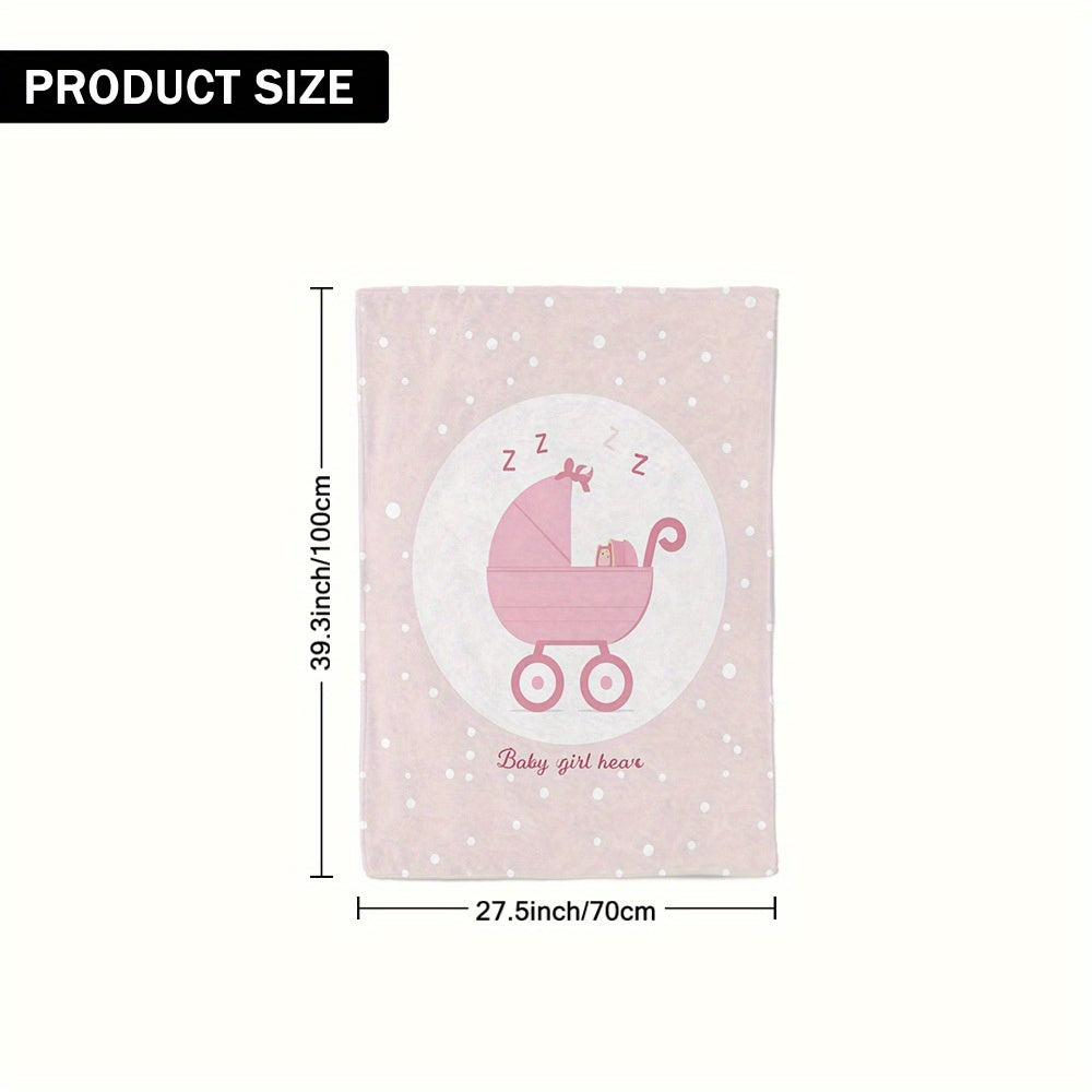 1pc Baby Girl Sleeping Blanket - Soft Flannel Warm Lightweight All-Season Bedding with 2D Flat Digital Print, Pink & White Polka Dots & \