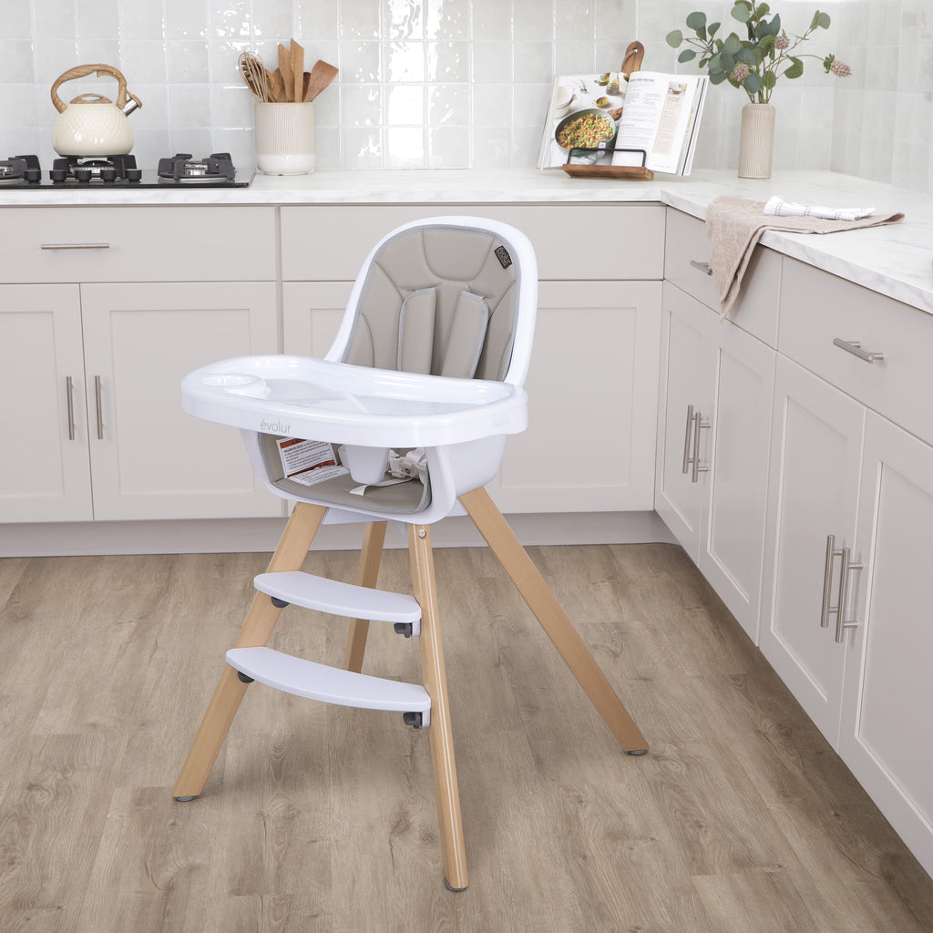 2-in-1 High Chair Booster Feeding Chair with Modern Design, Light Grey (Model #254)