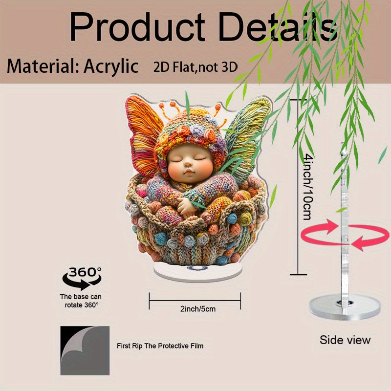 2D Flat - 1pc 2D Acrylic Baby Sleeping Decor with Colorful Butterfly Wings – Adorable Nursery, Office, or Gift for Newborns, Nursery Decor, Newborn Decoration, Whimsical Design, Detailed Craftsmanship, 2D Flat