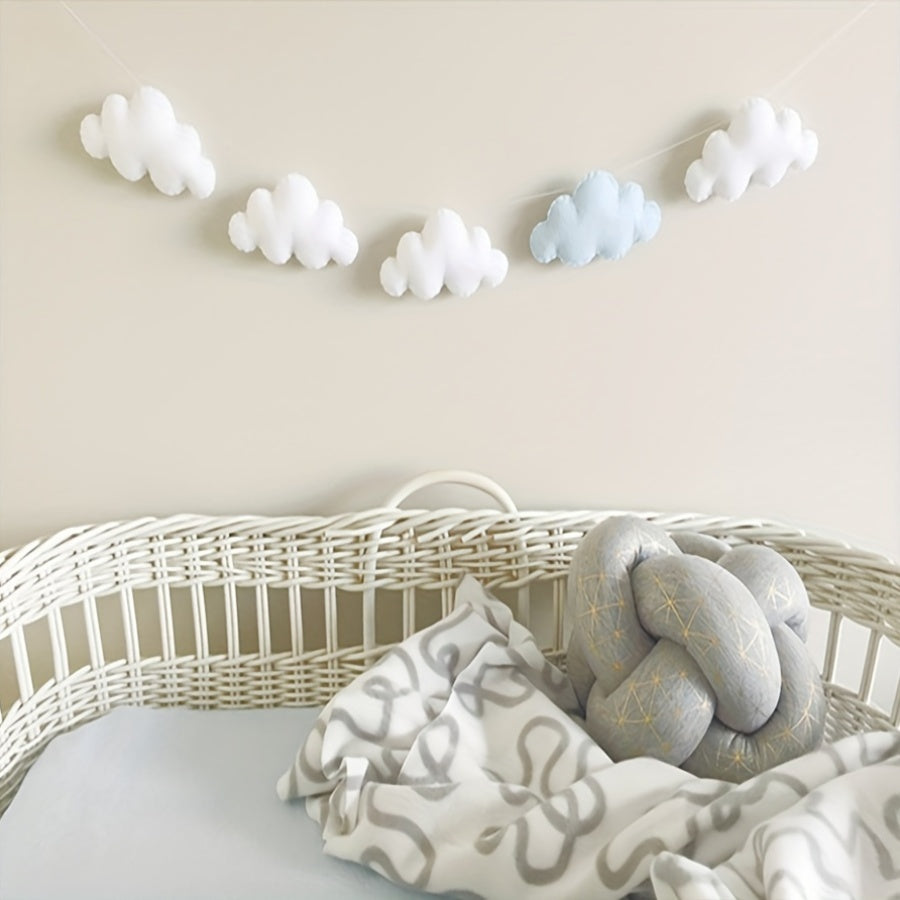 1pc Boho Style Felt Cloud Garland String Wall Hanging Decoration, Nordic Nursery Bedroom Photo Props Party Banner, No Electricity Needed, Featherless, Home Decor Accent, Mobiles for Bedroom