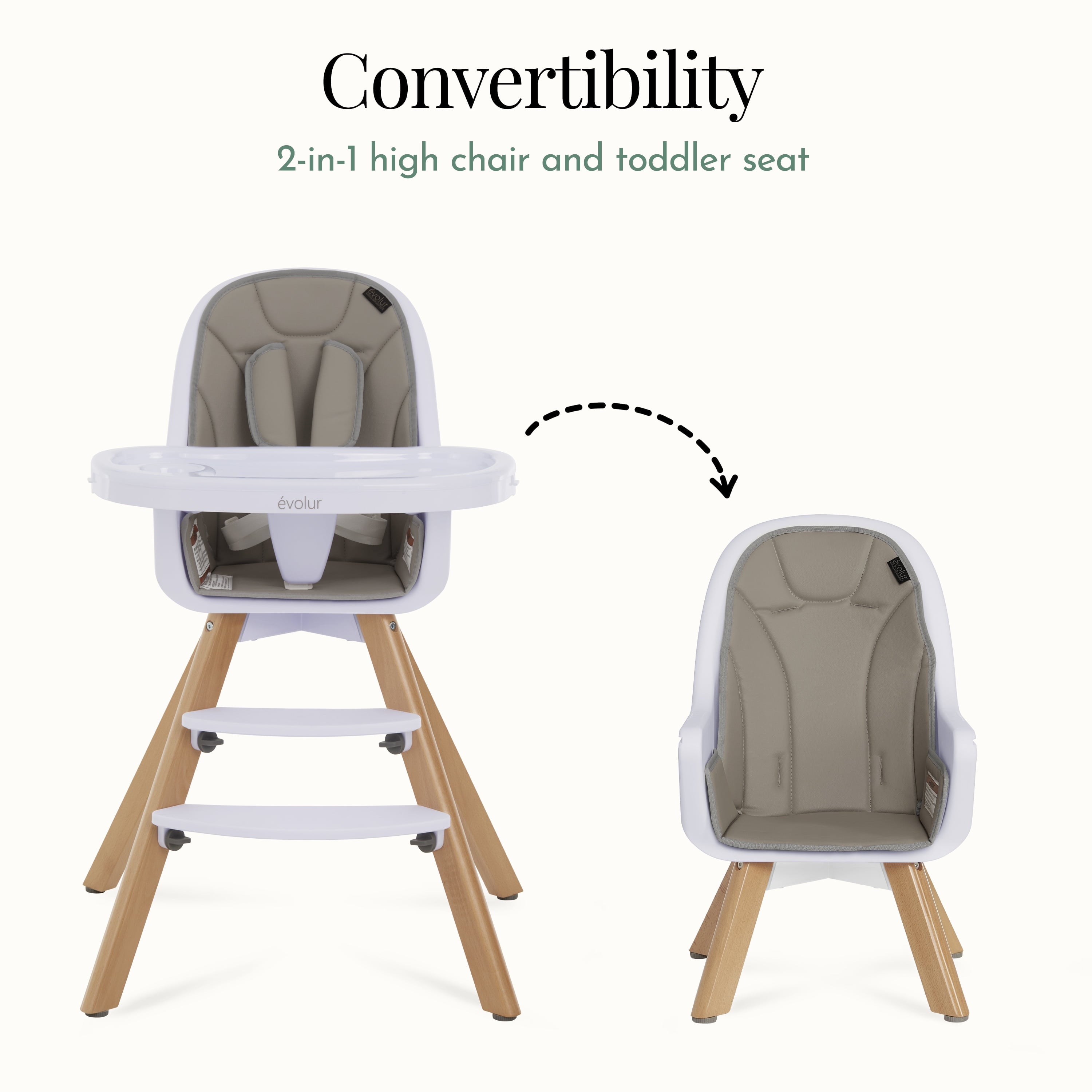 2-in-1 High Chair Booster Feeding Chair with Modern Design, Light Grey (Model #254)