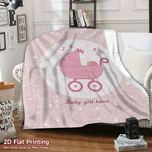 1pc Baby Girl Sleeping Blanket - Soft Flannel Warm Lightweight All-Season Bedding with 2D Flat Digital Print, Pink & White Polka Dots & \