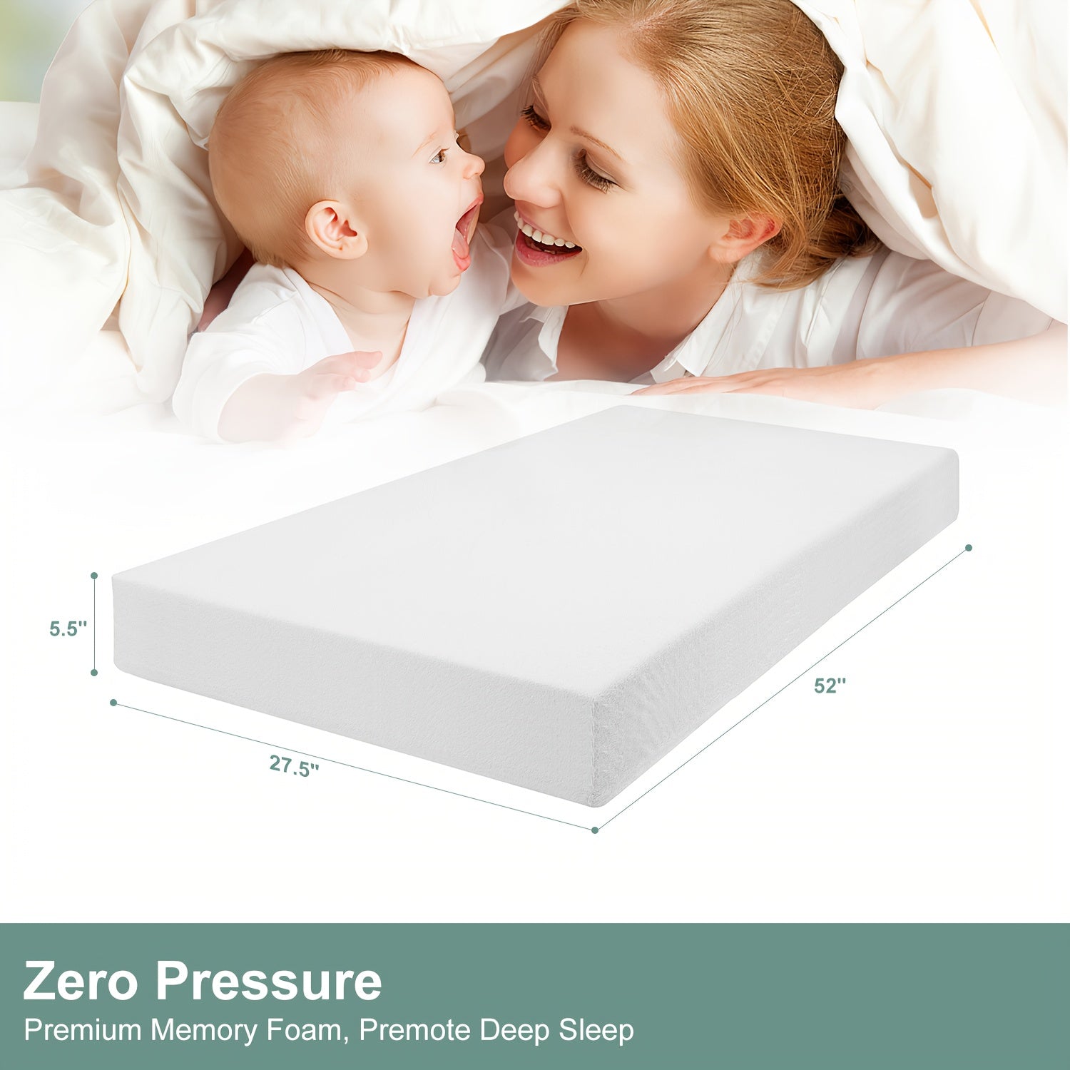 Ferlizer Memory Foam Crib Mattress with Waterproof Cover - Standard Size (52\