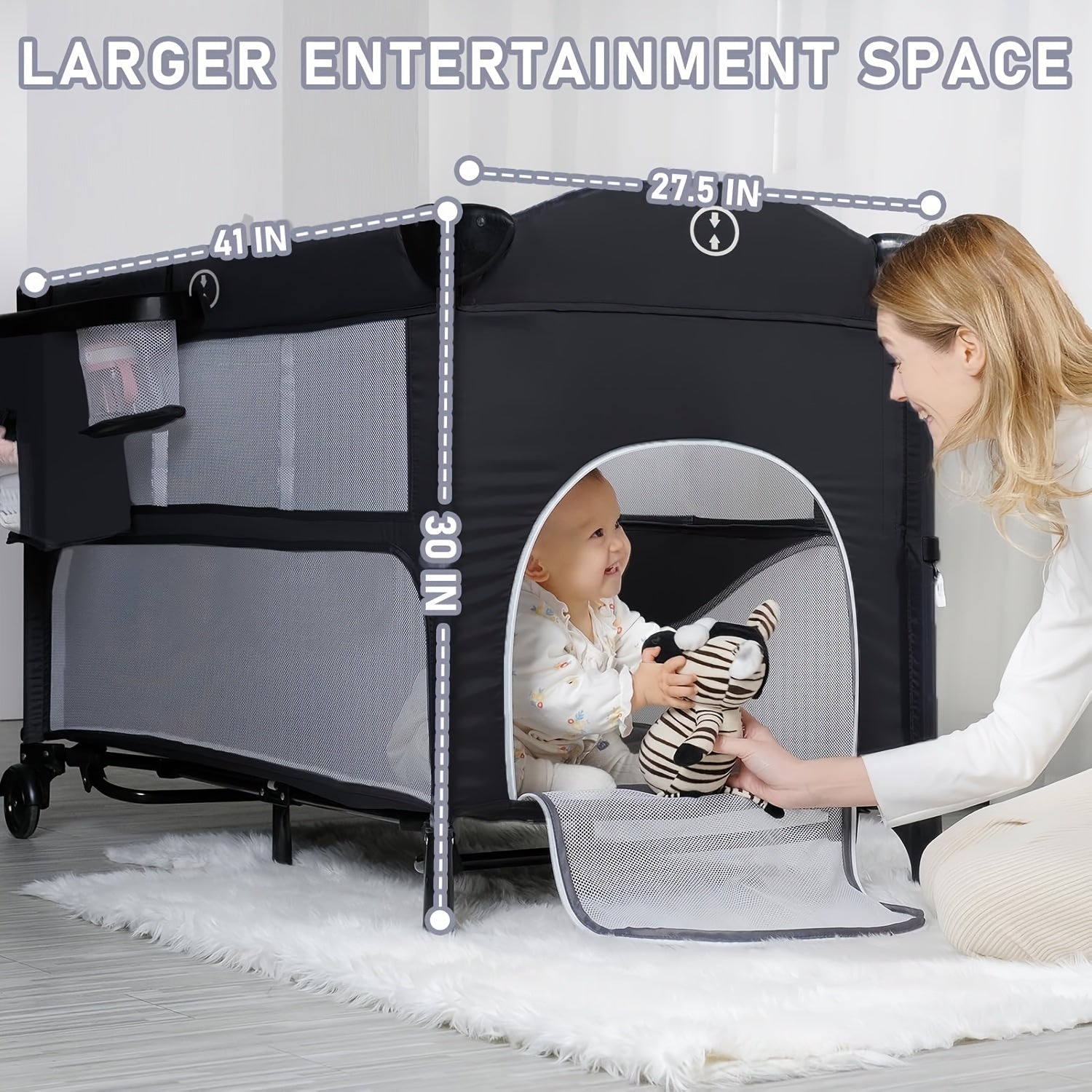 5 In 1 Baby Bassinet Bedside Sleeper, Pack And Play Bassinet With Diaper Changer - Black - For Newborns & Parents - Suitable for Nursery & Travel - Perfect Gift for Christmas & Halloween