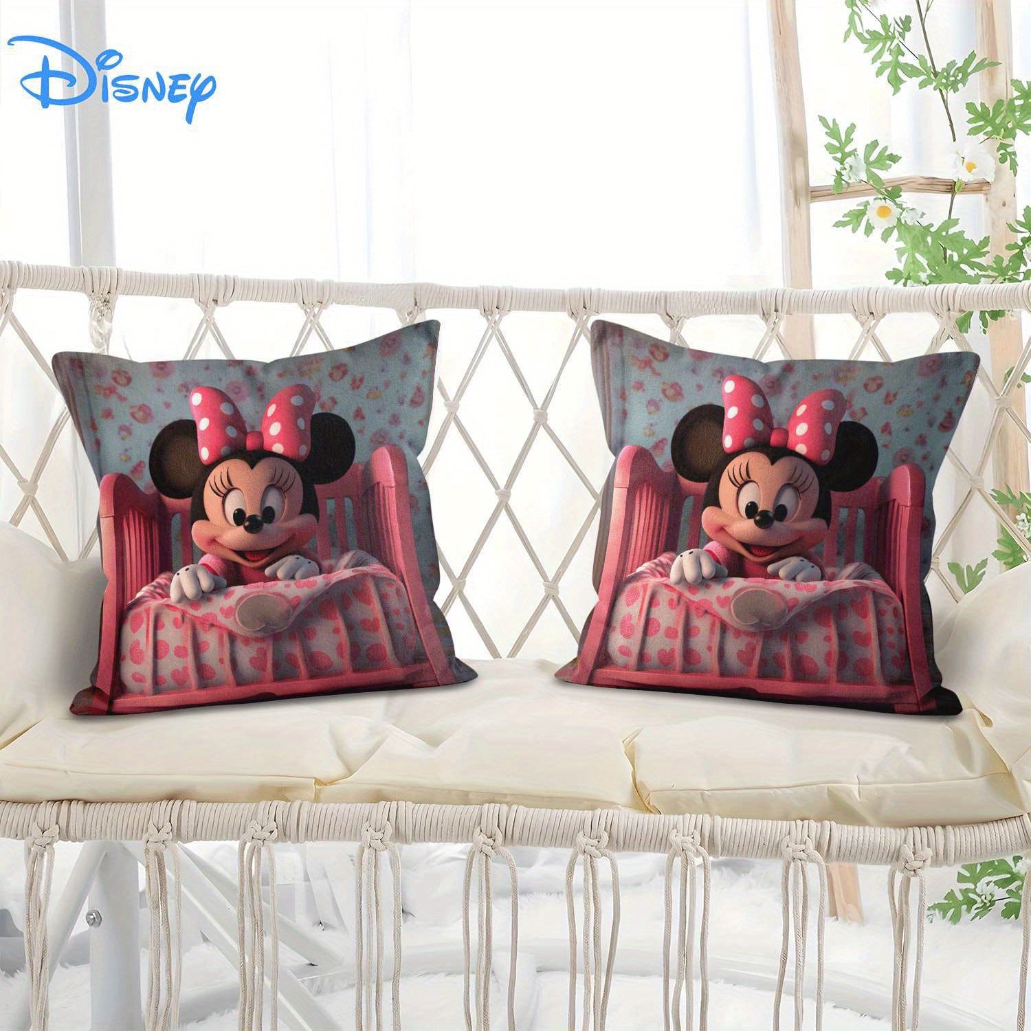 1pc Minnie Mouse Crib Pillow Cover - Double-Sided Print, Soft Polyester, Pink Heart & Polka Dot Design, Zippered, Machine Washable, Ideal for Youngsters & Infants, Decorative Pillow Covers|Cartoon Character Design|Zippered Pillowcase, Pillows for Couch