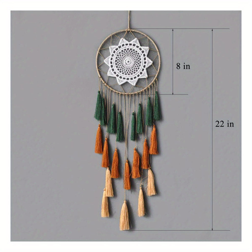 Boho Modern Crystal Dream Catcher Wind Chime - Golden Green Orange Feather-Free Design for Teens Girls Bedroom, Boys Room, Baby Shower & Toddler Crib Decor, Easter Home Decoration