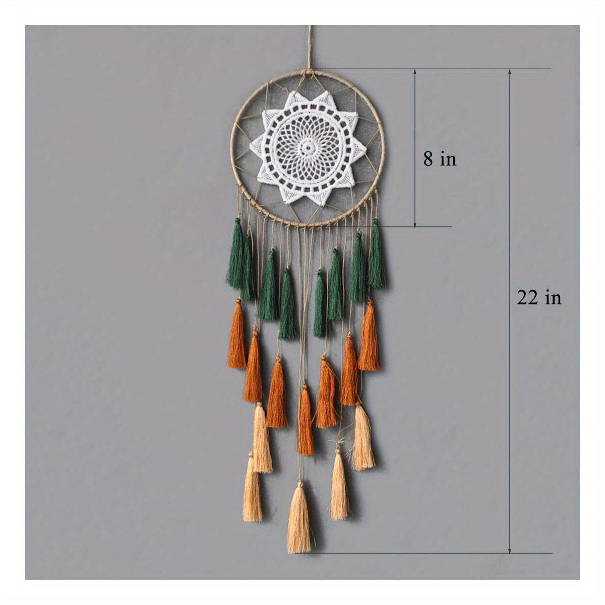 Boho Modern Crystal Dream Catcher Wind Chime - Golden Green Orange Feather-Free Design for Teens Girls Bedroom, Boys Room, Baby Shower & Toddler Crib Decor, Easter Home Decoration