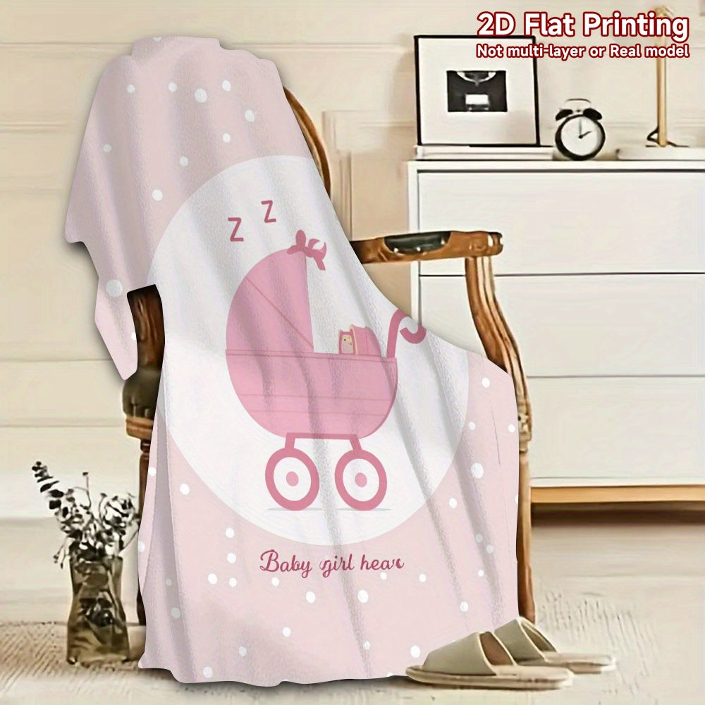 1pc Baby Girl Sleeping Blanket - Soft Flannel Warm Lightweight All-Season Bedding with 2D Flat Digital Print, Pink & White Polka Dots & \