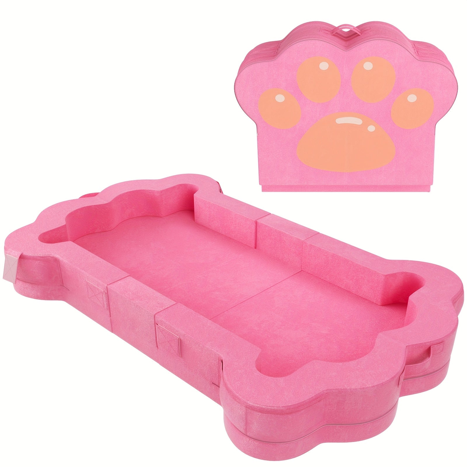 Kids Travel Bed with Paw Print Design - Lightweight Foam, No Assembly Needed, 55.5x28 Inch, Pink, Perfect for Indoor & Outdoor Use, Ages 1-5 Years, Indoor Play Area, Playful Paw Print, Easy Assembly Bed