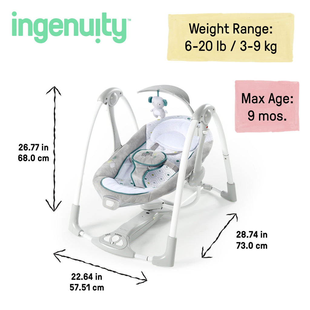 Convert Me 2-in-1 Portable Vibrating Baby Swing Nash, Infant, Gray (Unisex)