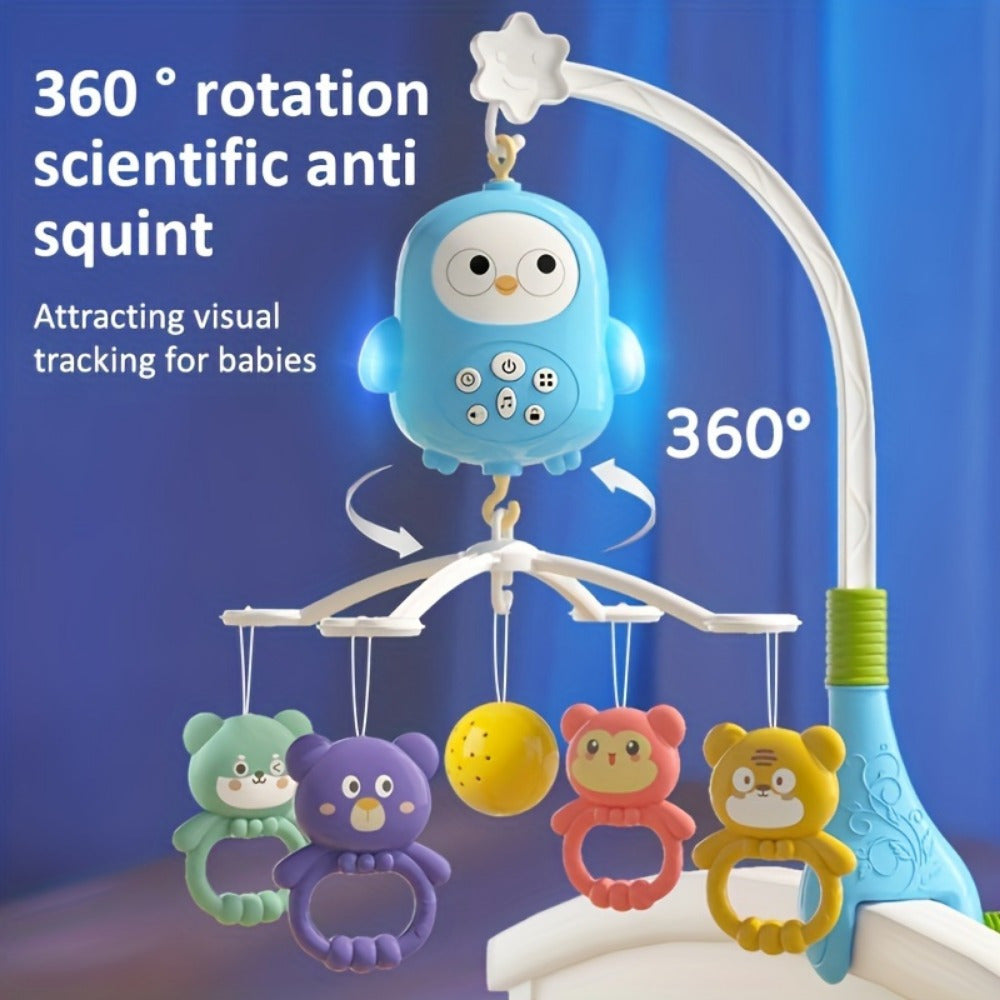 Adorable Blue Music & Night Light Rotating Bed Bell Toy with Animal Attachments - Durable ABS, 15.7\