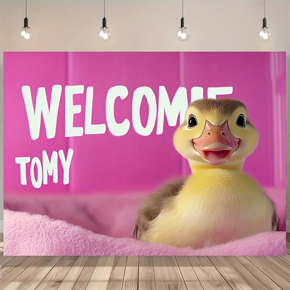 1pc, Animals Theme Banner Welcome to My Crib Pink Duck Durable Polyester Great For Gift, Bedroom, Office, Living Room, Wall Decor, Home And Dormitory Decoration