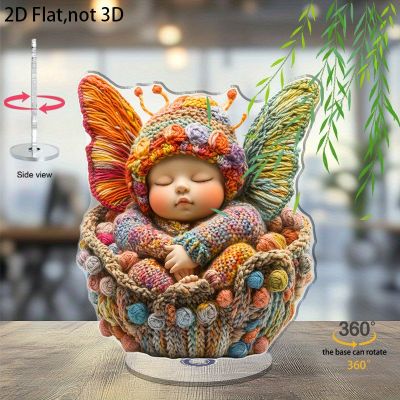 2D Flat - 1pc 2D Acrylic Baby Sleeping Decor with Colorful Butterfly Wings – Adorable Nursery, Office, or Gift for Newborns, Nursery Decor, Newborn Decoration, Whimsical Design, Detailed Craftsmanship, 2D Flat