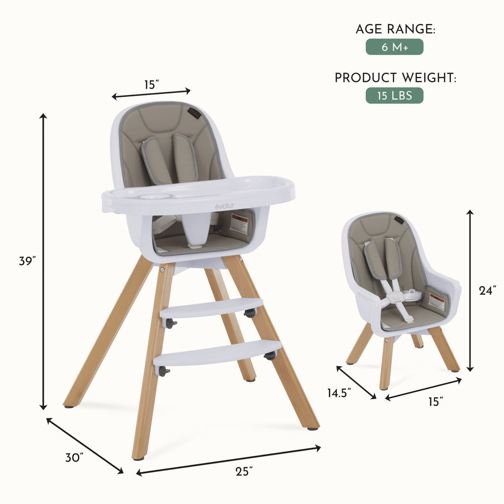 2-in-1 High Chair Booster Feeding Chair with Modern Design, Light Grey (Model #254)