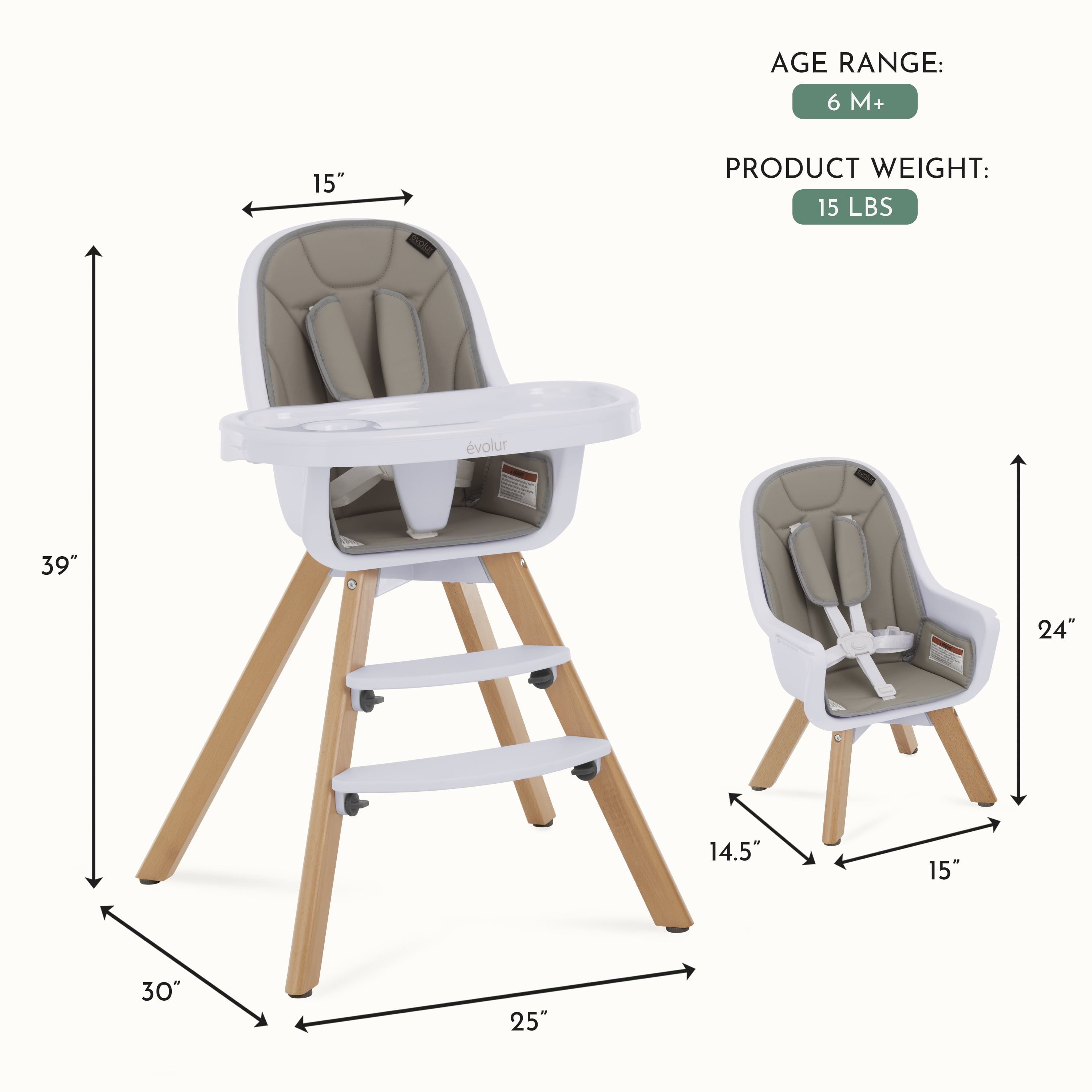 2-in-1 High Chair Booster Feeding Chair with Modern Design, Light Grey (Model #254)