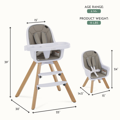2-in-1 High Chair Booster Feeding Chair with Modern Design, Light Grey (Model #254)