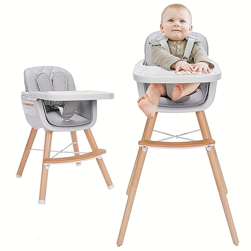 Convertible Baby High Chair, 3in 1 Wooden Highchair\u002FBooster, 5-Point Harness, PU Cushion And Footrest for Baby, Toddler, Baby High Chair with Adjustable Legs & Dishwasher Safe Tray, Made Of Sleek Hardwood & Premium ette, Christmas & Halloween