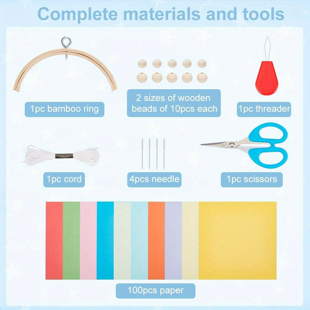 1set Colorful Paper Cranes Bed Mobile Kit - Handmade DIY Bedroom Decorations with 20+ Crane Designs, Vibrant Multicolor Paper Cranes for Nursery, Housewarming Gift, Nursery Decor, Whimsical Pendant Designs, Easy Assembly