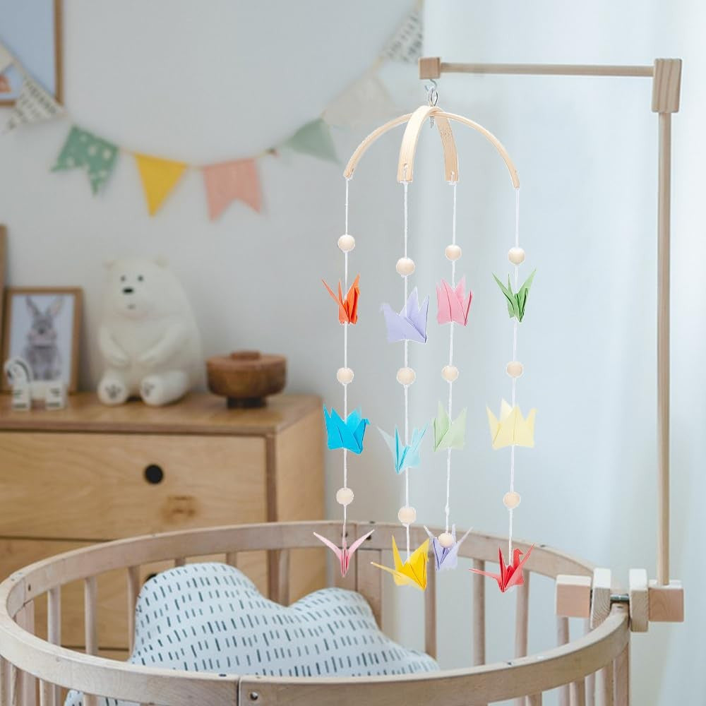 1set Colorful Paper Cranes Bed Mobile Kit - Handmade DIY Bedroom Decorations with 20+ Crane Designs, Vibrant Multicolor Paper Cranes for Nursery, Housewarming Gift, Nursery Decor, Whimsical Pendant Designs, Easy Assembly