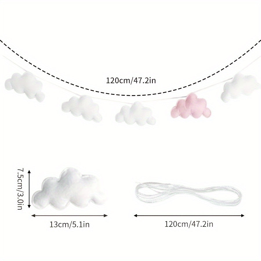 1pc Boho Style Felt Cloud Garland String Wall Hanging Decoration, Nordic Nursery Bedroom Photo Props Party Banner, No Electricity Needed, Featherless, Home Decor Accent, Mobiles for Bedroom