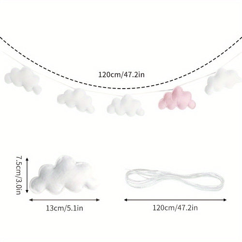 1pc Boho Style Felt Cloud Garland String Wall Hanging Decoration, Nordic Nursery Bedroom Photo Props Party Banner, No Electricity Needed, Featherless, Home Decor Accent, Mobiles for Bedroom