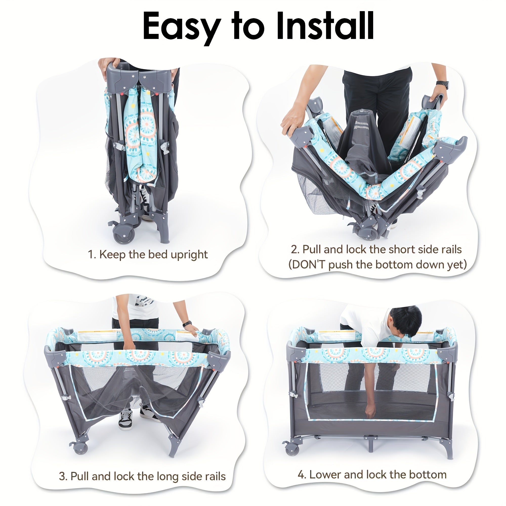 5-in-1 Portable Baby Cradle Side Bed with Removable Changing Table, Mattress, Storage Shelf, Music Player, and Three Height Settings, Providing A Spacious Playpen for Infants. Suitable As A Birthday Or Holiday Gift.