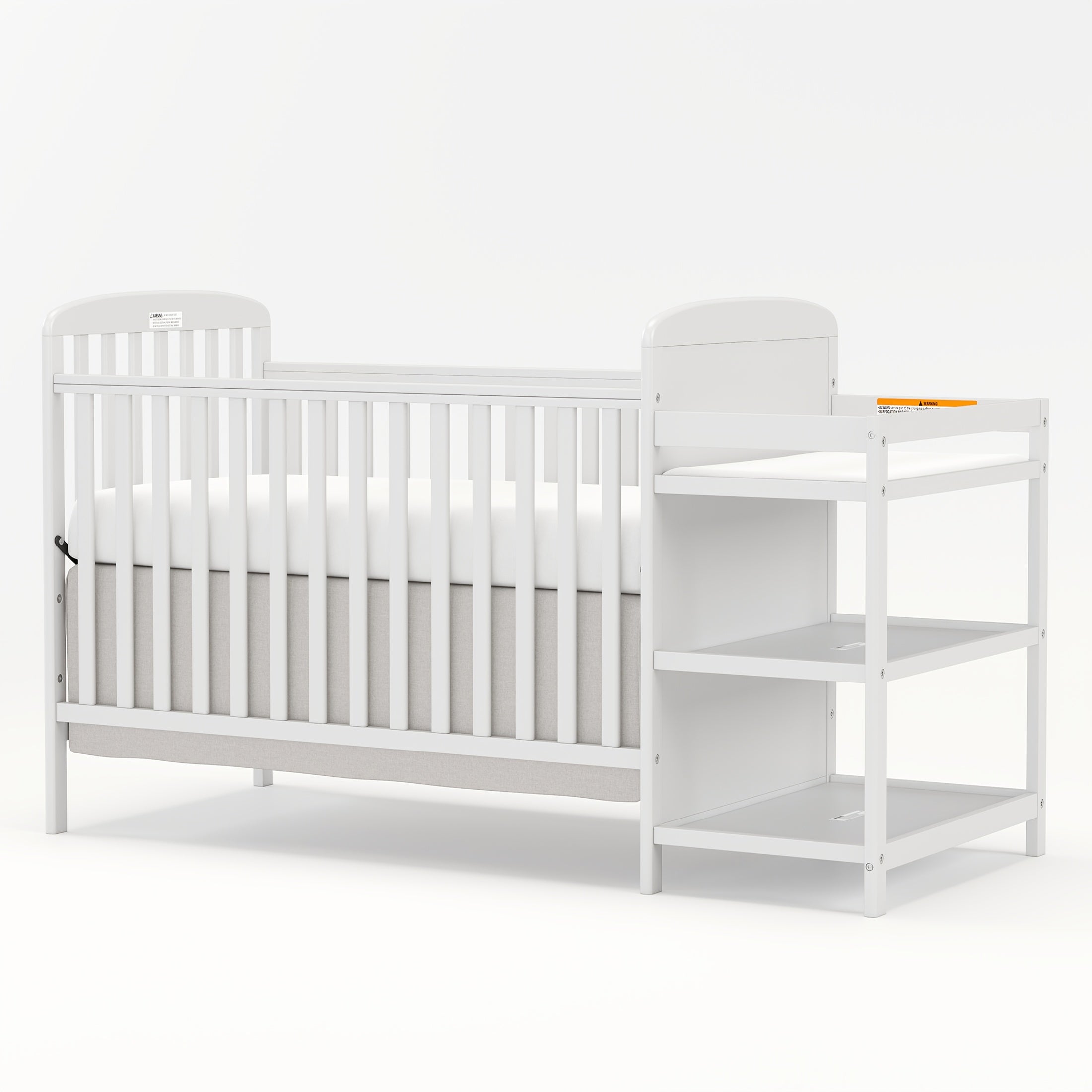 Goldzone Baby Crib, 3-in-1 Convertible Wood Full Size Cribs with Storage Changing Table Combo for Nursery Furniture Newborn Baby Essential Items, 3 Mattress Height Settings
