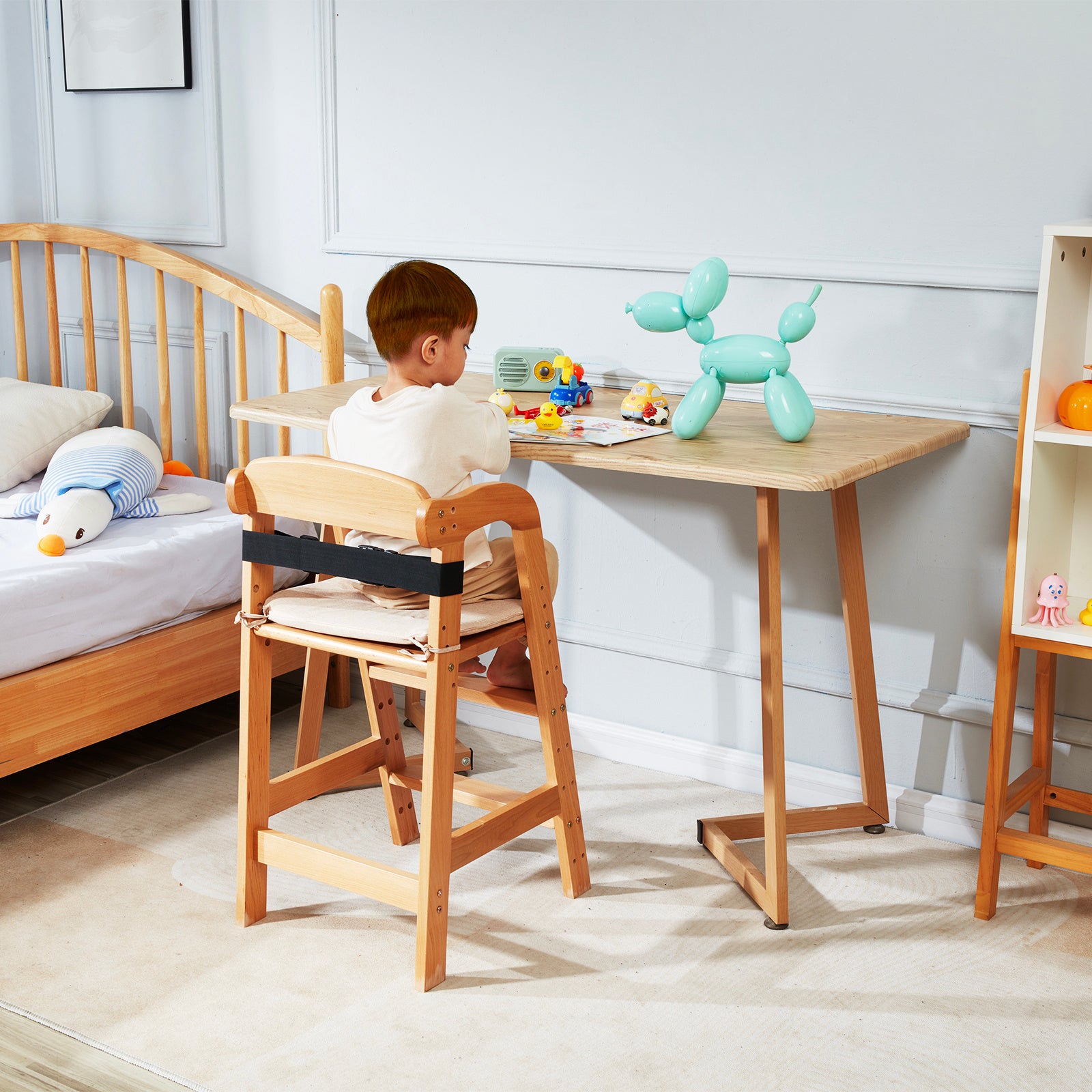 VEVOR Wooden High Chair for Babies & Toddlers, Convertible Adjustable Feeding Chair, Eat & Grow High Chair with Seat Cushion, Portable Baby Dining Booster Seat, Beech Wood Toddler Chair, Natural