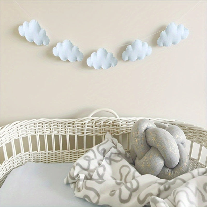 1pc Boho Style Felt Cloud Garland String Wall Hanging Decoration, Nordic Nursery Bedroom Photo Props Party Banner, No Electricity Needed, Featherless, Home Decor Accent, Mobiles for Bedroom