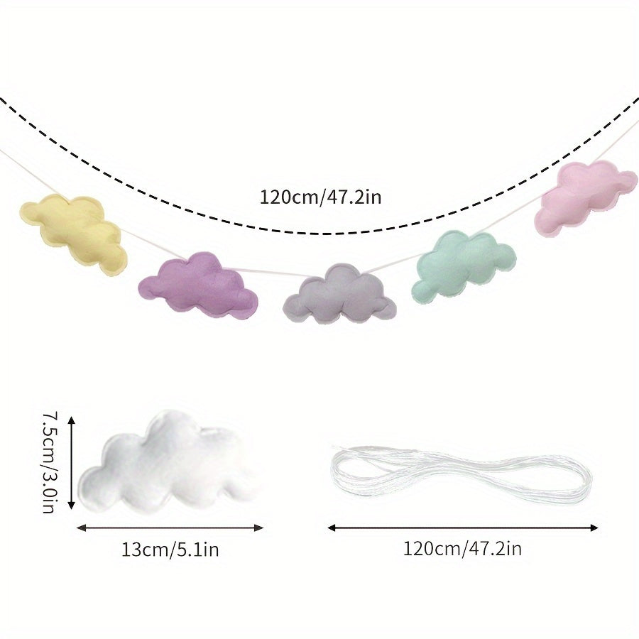 1pc Boho Style Felt Cloud Garland String Wall Hanging Decoration, Nordic Nursery Bedroom Photo Props Party Banner, No Electricity Needed, Featherless, Home Decor Accent, Mobiles for Bedroom