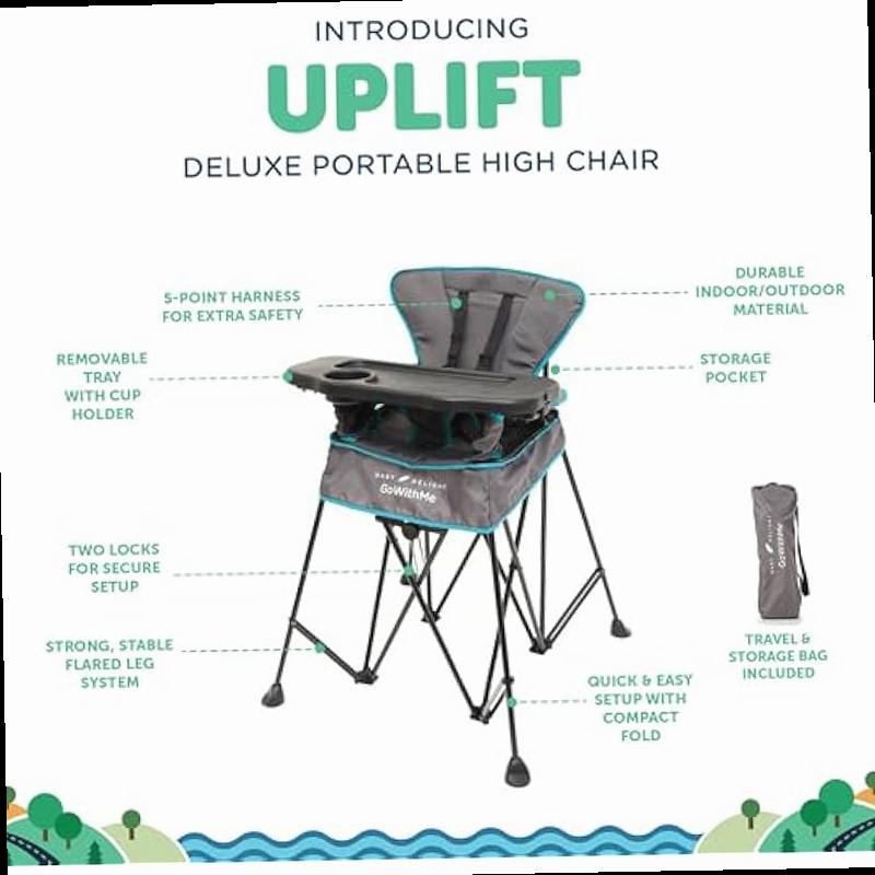 Baby Delight Go with Me Uplift Deluxe Portable High Chair Indoor and Outdoor Slate Grey