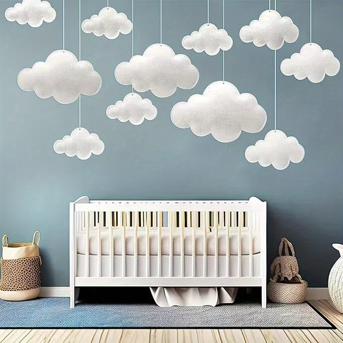 Hanging Cloud Decorations Set of 10 White Felt Cloud Ceiling Decor for Bedroom Nursery