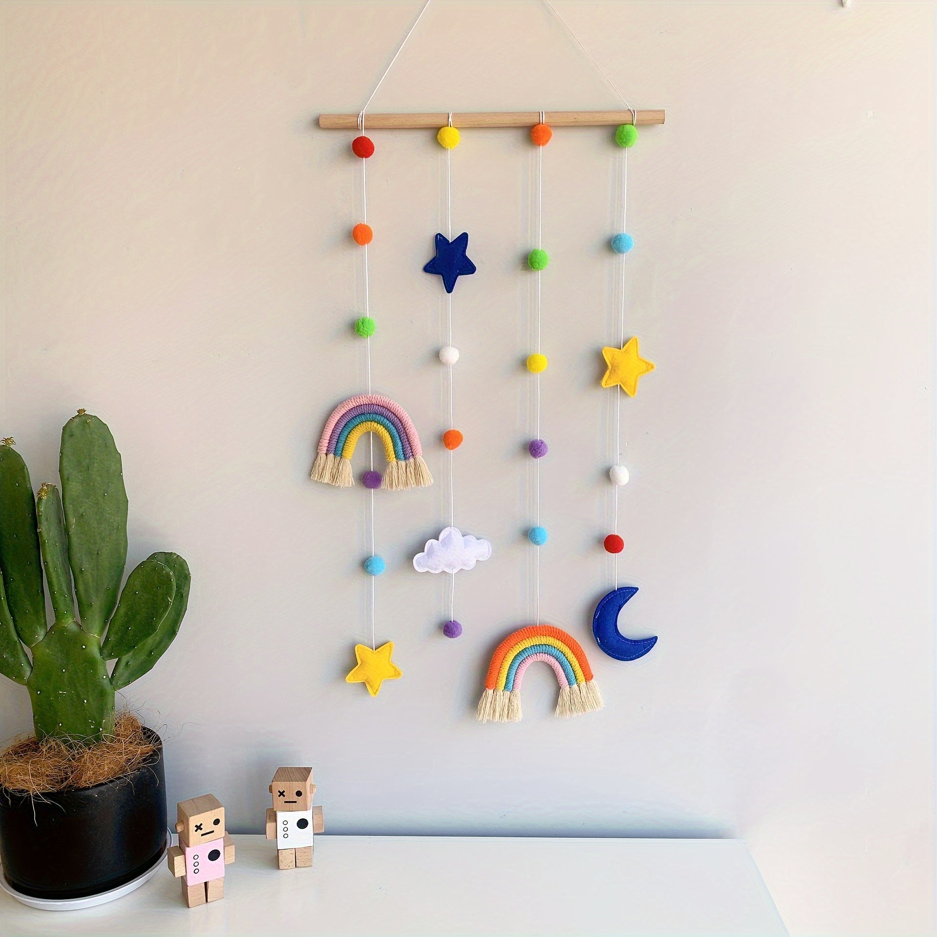 Nordic Style Hanging Ornament with Rainbow, Stars, and Clouds Elements, Suitable for Weddings, Birthdays, and Housewarming Celebrations