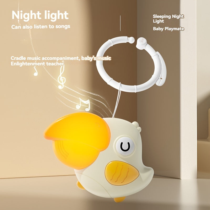 Hanging Baby Bird Night Light with Lullaby, Portable Mini Crib and Bed Mobile Toy, Plastic, White & Yellow, with Ideal Birthday and Christmas Gift for 0-3 Years Old