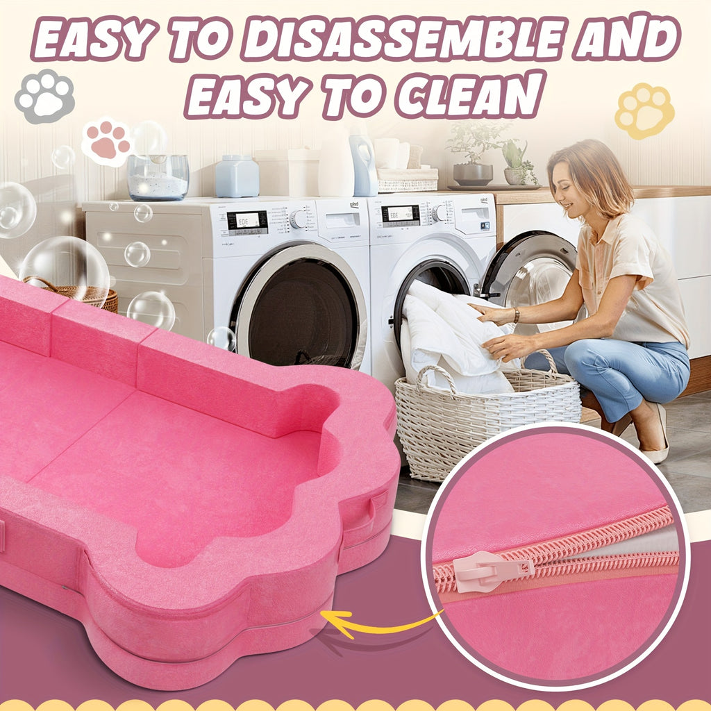 Kids Travel Bed with Paw Print Design - Lightweight Foam, No Assembly Needed, 55.5x28 Inch, Pink, Perfect for Indoor & Outdoor Use, Ages 1-5 Years, Indoor Play Area, Playful Paw Print, Easy Assembly Bed