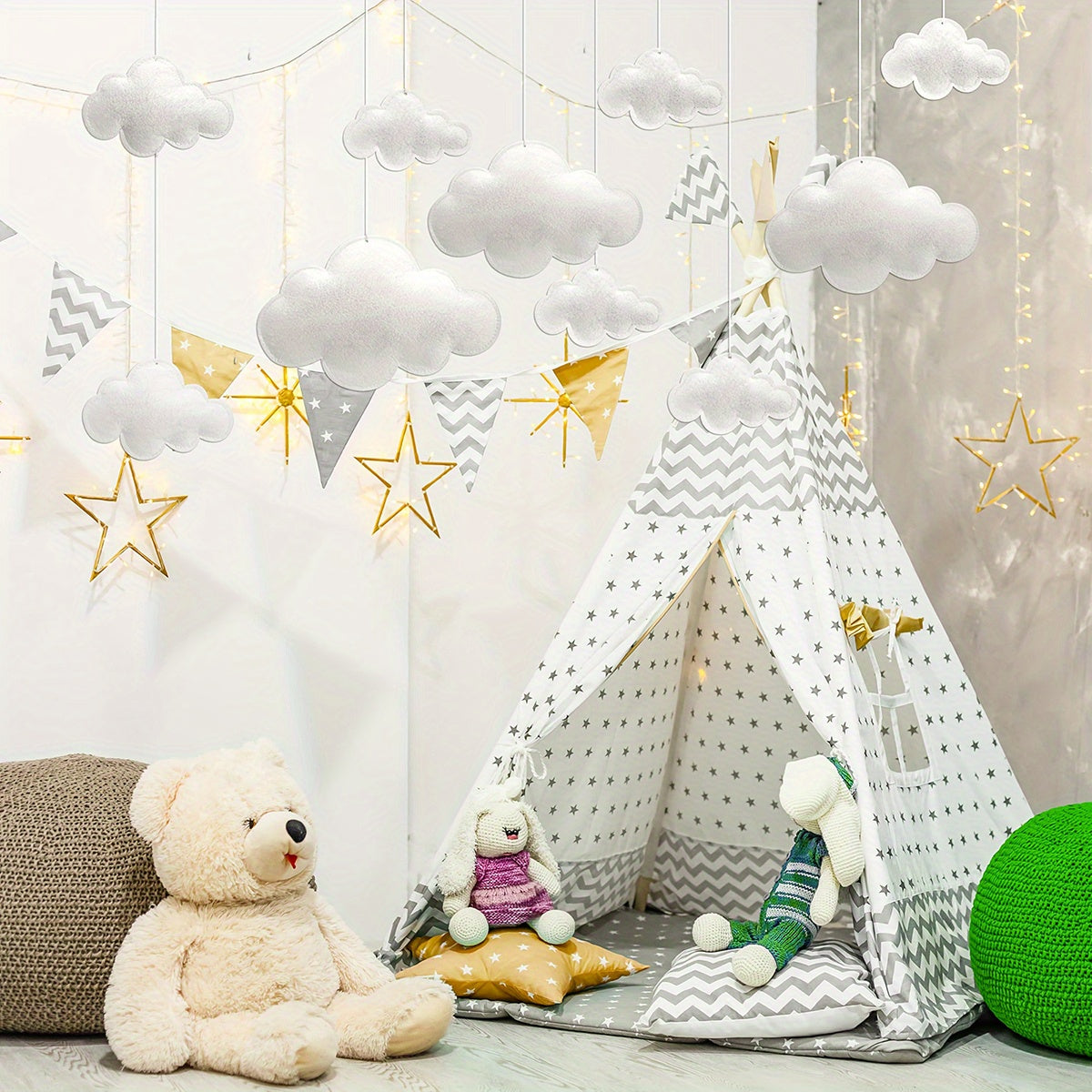 Hanging Cloud Decorations Set of 10 White Felt Cloud Ceiling Decor for Bedroom Nursery