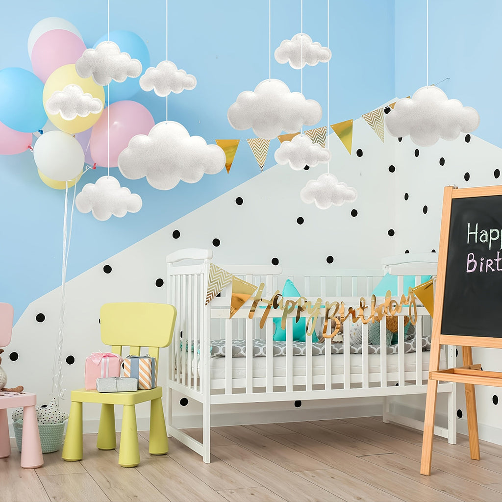 Hanging Cloud Decorations Set of 10 White Felt Cloud Ceiling Decor for Bedroom Nursery