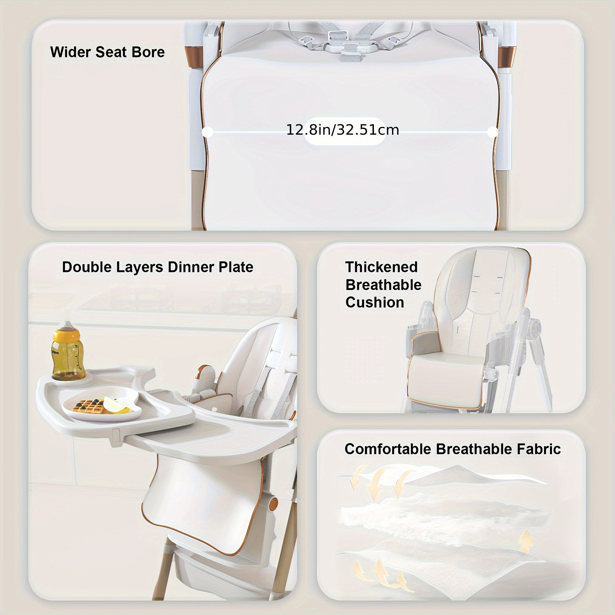 Montary 3-in-1 Foldable High Chair for Babies & Toddlers - 5-Point Harness, Adjustable Height & Recline, Lockable Wheels, 4-Position Dining Tray, White, Easy Assembly, Manual Operation, High Chair for Toddlers, Modern Highchair, Sturdy Plastic Frame