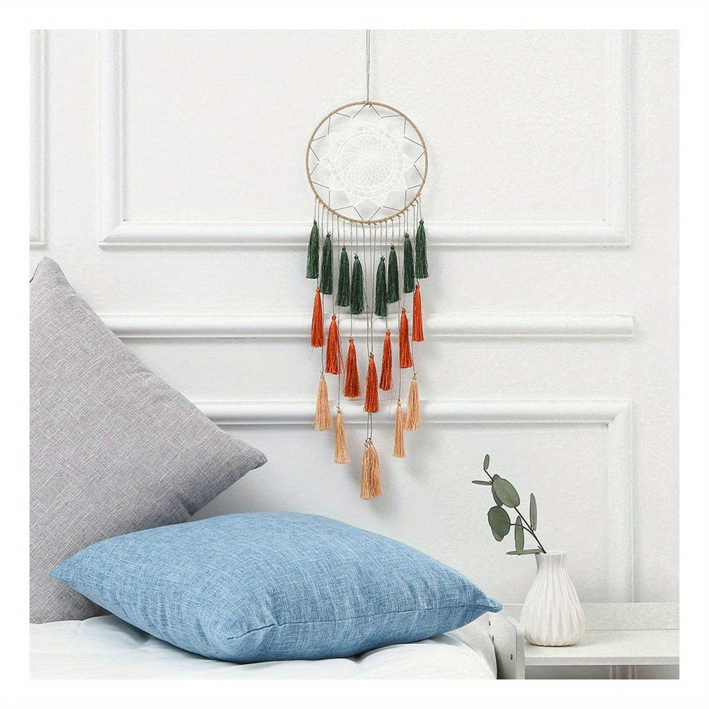 Boho Modern Crystal Dream Catcher Wind Chime - Golden Green Orange Feather-Free Design for Teens Girls Bedroom, Boys Room, Baby Shower & Toddler Crib Decor, Easter Home Decoration