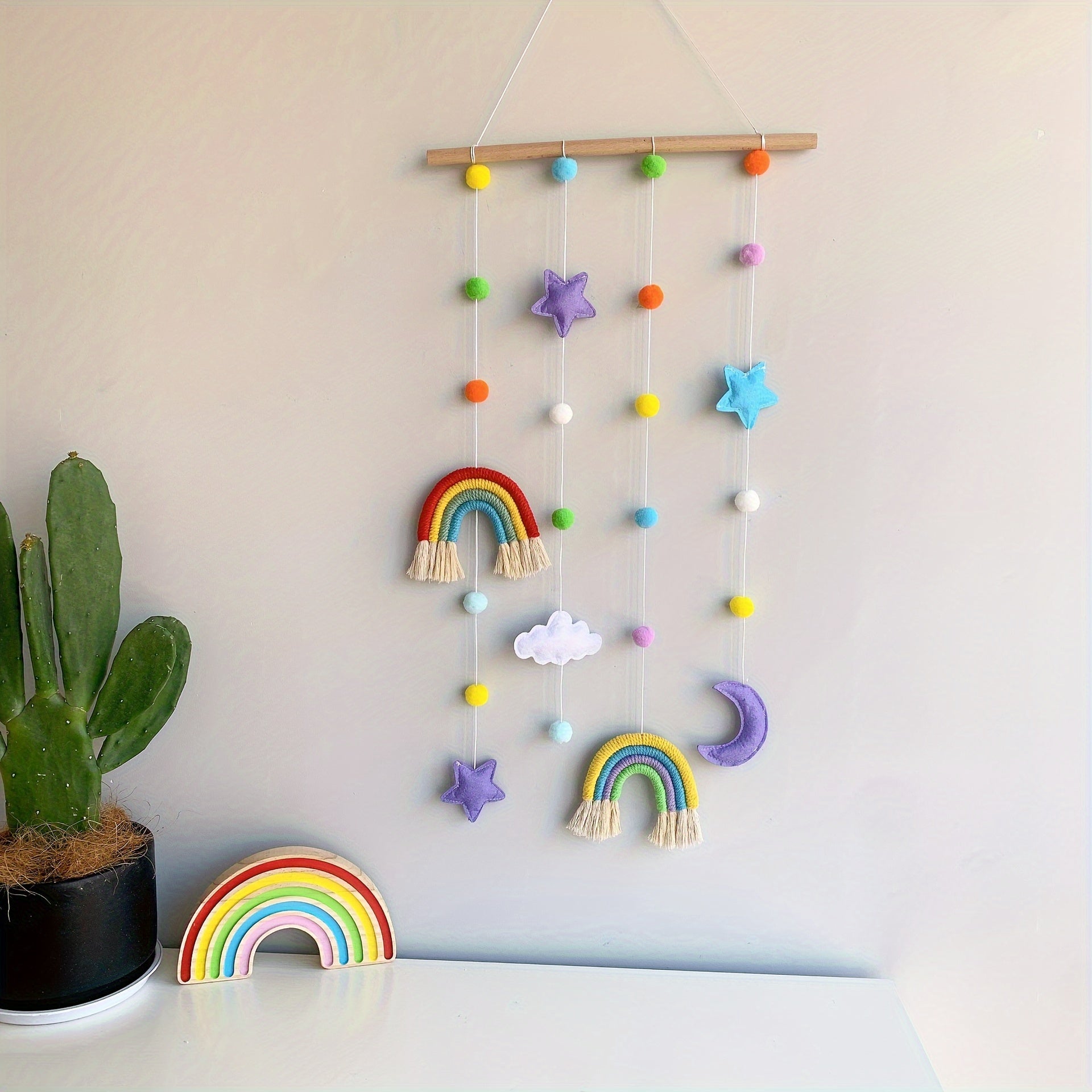 Nordic Style Hanging Ornament with Rainbow, Stars, and Clouds Elements, Suitable for Weddings, Birthdays, and Housewarming Celebrations
