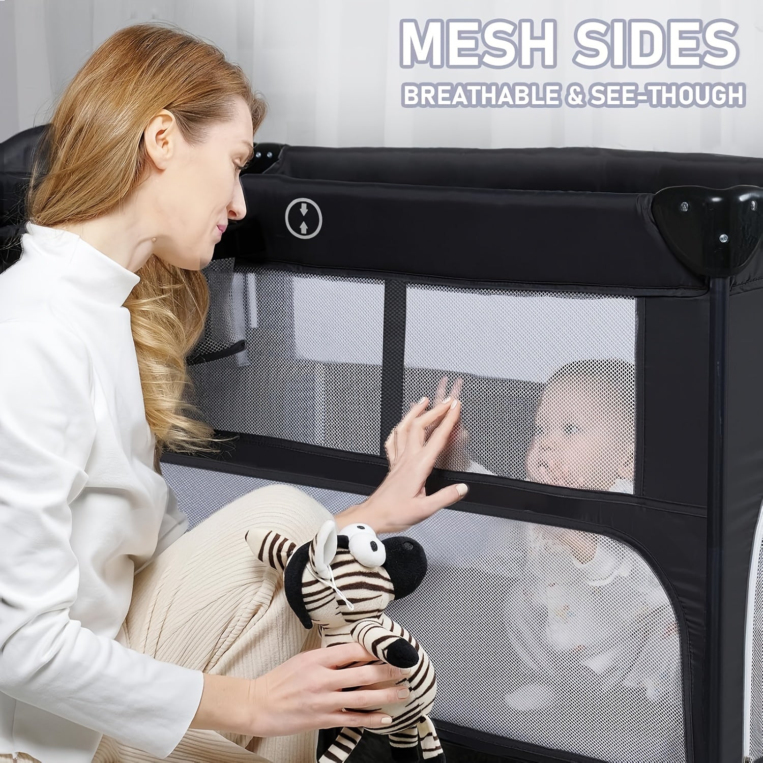 5 In 1 Baby Bassinet Bedside Sleeper, Pack And Play Bassinet With Diaper Changer, Blackout Cover, Mattress, Music, Bedside Crib With Storage, Playard With Bassinet From Newborn To Toddles, Halloween Special Offer (black)