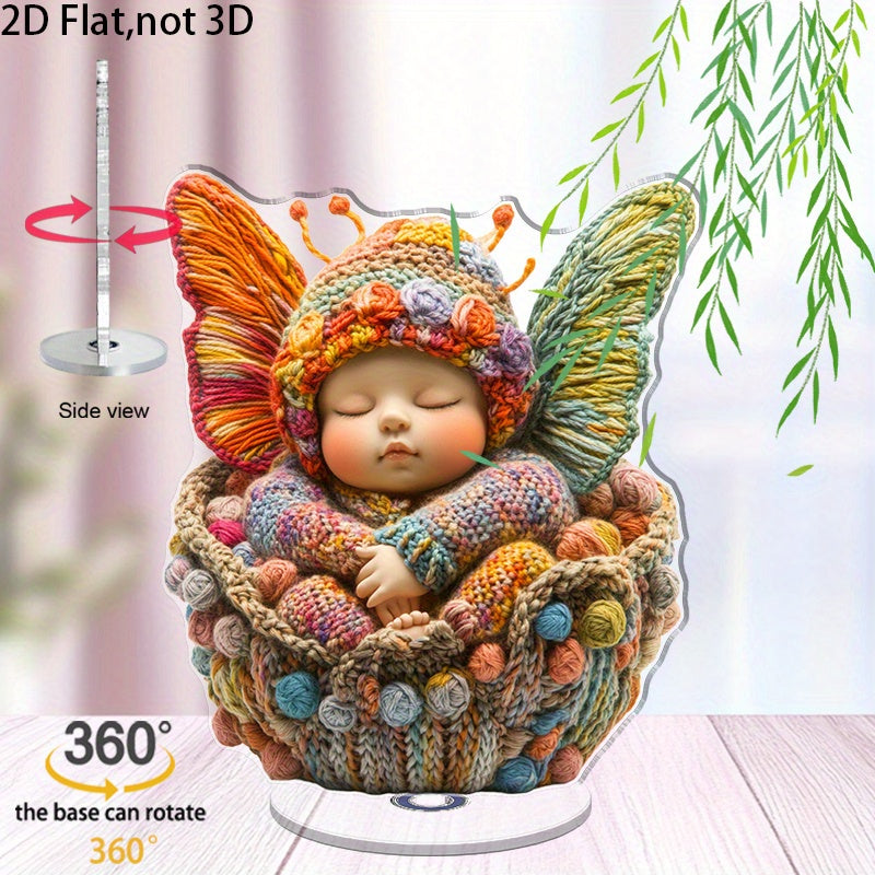 2D Flat - 1pc 2D Acrylic Baby Sleeping Decor with Colorful Butterfly Wings – Adorable Nursery, Office, or Gift for Newborns, Nursery Decor, Newborn Decoration, Whimsical Design, Detailed Craftsmanship, 2D Flat