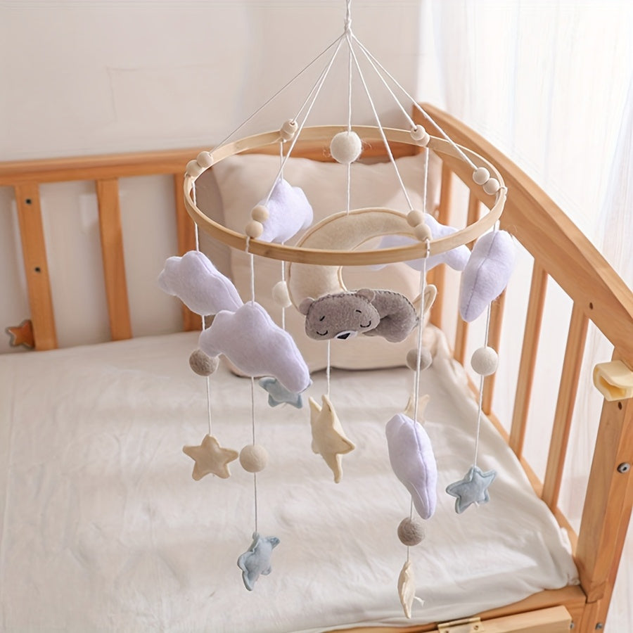 Bear-Shaped Youngsters Soothing Toy with Clouds and Stars - Multicolor Nursery Decor, Ideal for Crib or Stroller, Soft Plush Comfort, Youngsters Stuffed Animal